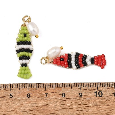 TOHO Glass Seed Beaded & Natural Cultured Freshwater Pearl Pendnats PALLOY-MZ01377-1