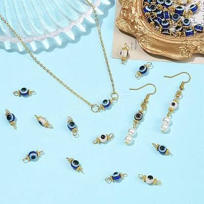 20Pcs Resin Evil Eye Round Bead with 304 Stainless Steel Connector Charms PALLOY-FS00071-02-1