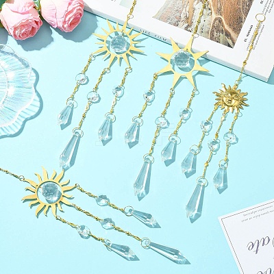 4Pcs 4 Styles Sun Metal Hanging Ornaments HJEW-CJ0001-21-1