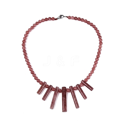 Natural Strawberry Quartz Round Beaded Fan Bib Necklaces NJEW-N064-04H-1