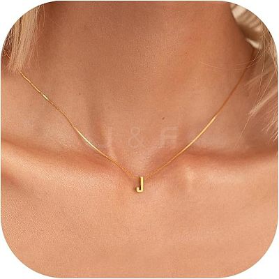 304 Stainless Steel Initial Pendant with Brass Box Chain Necklaces for Women FS-WG8229D-10-1