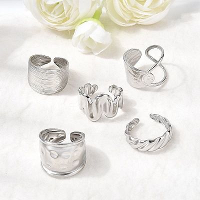 5Pcs 304 Stainless Steel Open Cuff Rings for Women RJEW-K313-08P-1