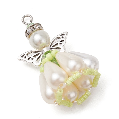 Pearlized Glass Pearl Beads Pendants PALLOY-MZ00487-1