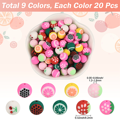 180Pcs 9 Colors Fruits Theme Handmade Polymer Clay Beads CLAY-PA0001-15-1