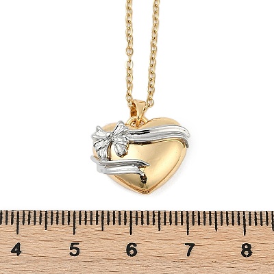 Brass Bowknot Heart Pendant Necklaces NJEW-K280-06G-01-1