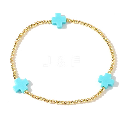Cross Brass Beaded Stretch Bracelets for Women Gold Thin Chain Fashion Jewelry Accessories US0494-6-1