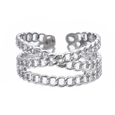 Non-Tarnish 304 Stainless Steel Criss Cross Open Cuff Ring RJEW-T023-43P-1