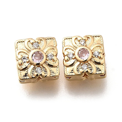 Brass Micro Pave Pearl Pink Cubic Zirconia Beads KK-M318-34G-02-1