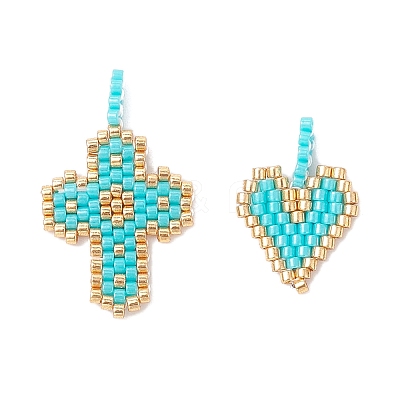 2Pcs 2 Styles Glass Seed Beaded Pendants PALLOY-MZ00883-1