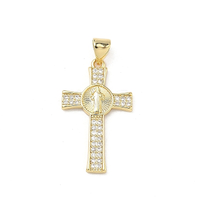 Brass Micro Pave Clear Cubic Zirconia Pendants KK-P350-16G-05-1