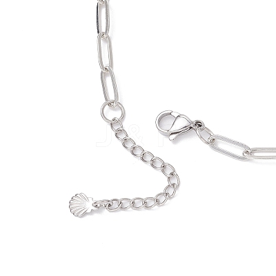 Alloy & Natural White Shell Pendant Brass Paperclip Chain Necklaces for Women NJEW-JN05406-02-1