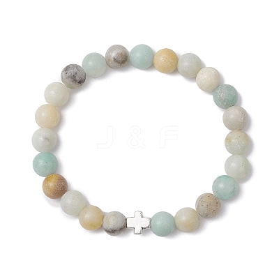 Natural Flower Amazonite Round Beads Bracelets BJEW-JB12434-1