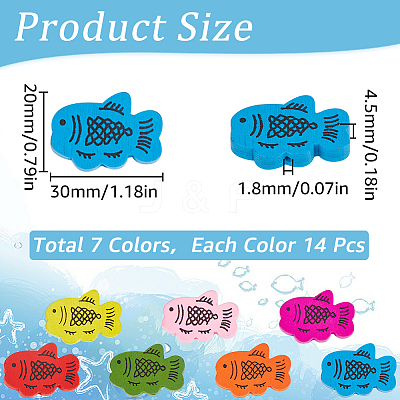 98Pcs 7 Colors Printed Wood Beads WOOD-SC0001-68-1