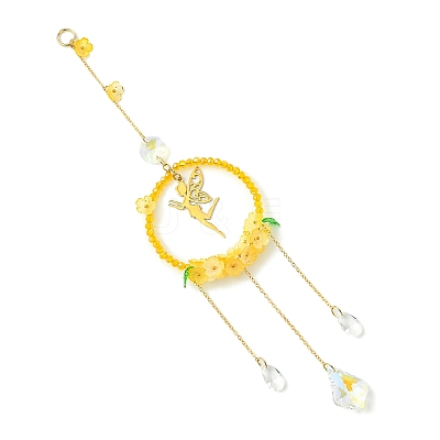Glass & Acrylic Suncatcher with Brass Cable Chains & 201 Stainless Steel Pendants HJEW-JM04987-01-1