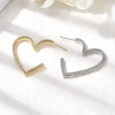 Heart Brass Micro Pave Cubic Zirconia Stud Earrings EJEW-F395-01A-1