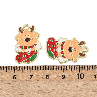 Christmas Deer Theme Alloy Enamel Pendants ENAM-D304-01D-G-1