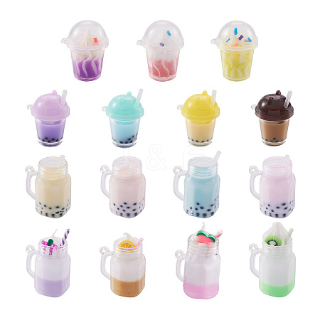 30pcs 15 style Imitation Bubble Tea & Ice Cream Resin Pendants RESI-FW0001-07-1