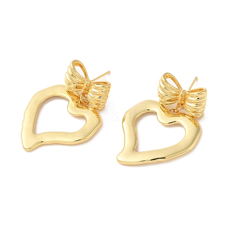 Heart & Bowknot Brass Dangle Stud Earrings EJEW-G382-04G-1