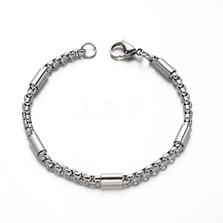 304 Stainless Steel Box Chain Bracelets BJEW-M125-01P-1