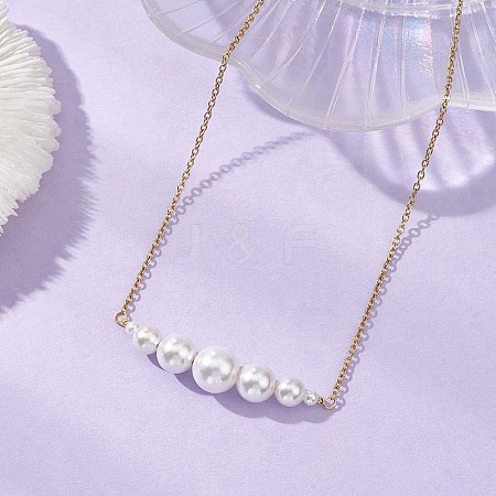 Shell Pearl Graduated Round Beaded Pendant 304 Stainless Steel Cable Chain Necklaces for Women NJEW-JN05748-1
