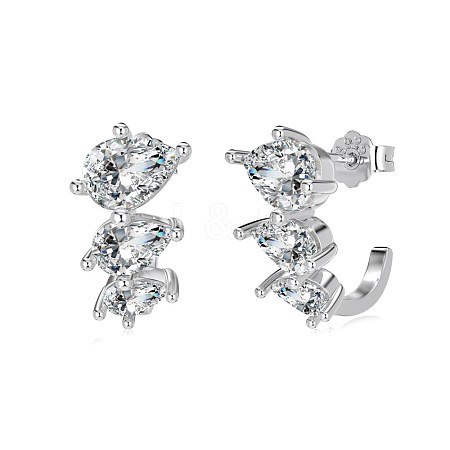 Teardrop 925 Sterling Silver Micro Pave Cubic Zirconia Stud Earrings for Woman EJEW-Q384-02P-1