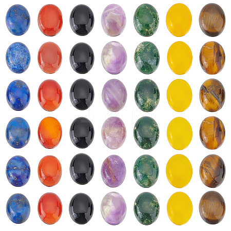 Beebeecraft 42Pcs 7 Styles Chakra Mixed Gemstone Cabochons G-BBC0001-41-1