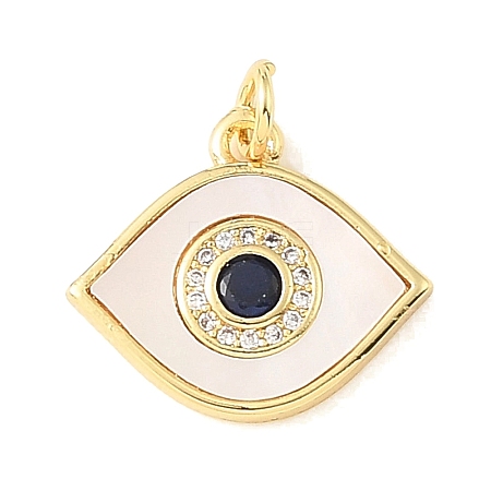Brass Micro Pave Dark Blue Cubic Zirconia & Natural White Shell Pendants CU-CBA6938-01G-01-1