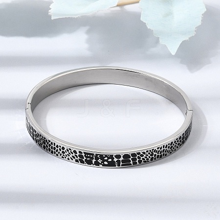 304 Stainless Steel Black Enamel Animal Skin Print Hinged Cuff Bangles for Women SA-CBAC920-02P-1