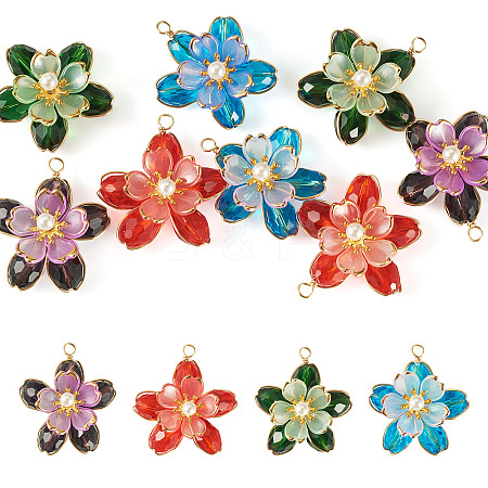 8Pcs 4 Colors Glass Pendants PALLOY-TA00350-1