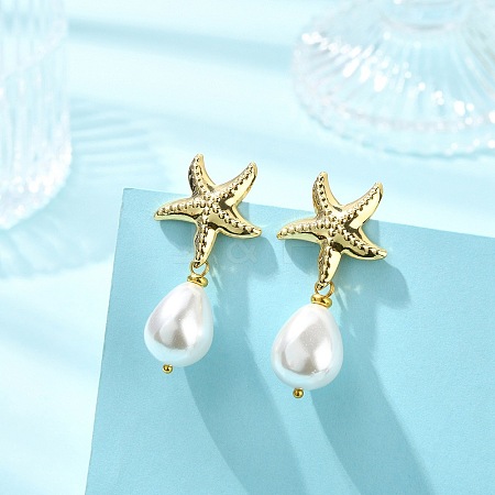 Teardrop Shell Pearl Bead Stud Earrings EJEW-JE07105-01-1
