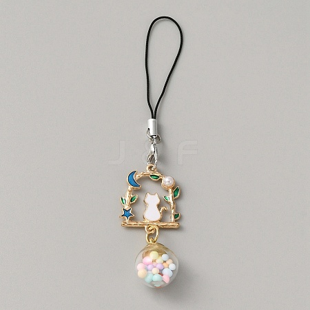 Alloy Enamel Arch with Cat & Ball Phone Charm Mobile Straps HJEW-WH0007-28-1