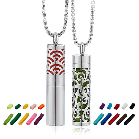 2Pcs 2 Styles Stainless Steel Perfume Bottle Necklaces NJEW-PH0001-52A-1