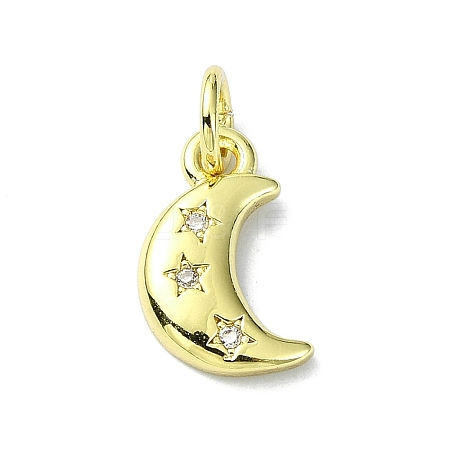 Moon Theme Brass Micro Pave Clear Cubic Zirconia Charms KK-H475-57G-13-1