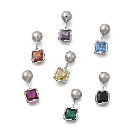 Brass Micro Pave Cubic Zirconia Square Charms KK-D500-01P-1