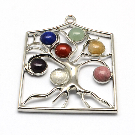 Tree of Life Chakra Alloy Gemstone Big Pendants X-PALLOY-R082-08P-1