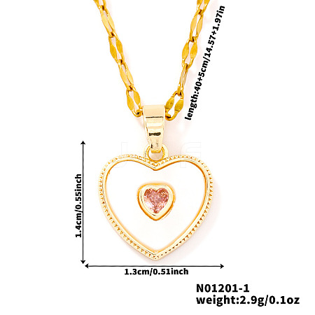 Chic Heart-shaped Brass Clear Cubic Zirconia Pendant Dapped Chain Necklace for Women UE8896-1-1