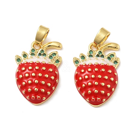 Strawberry Brass Enamel Micro Pave Cubic Zirconia Pendants KK-M325-14B-G-1