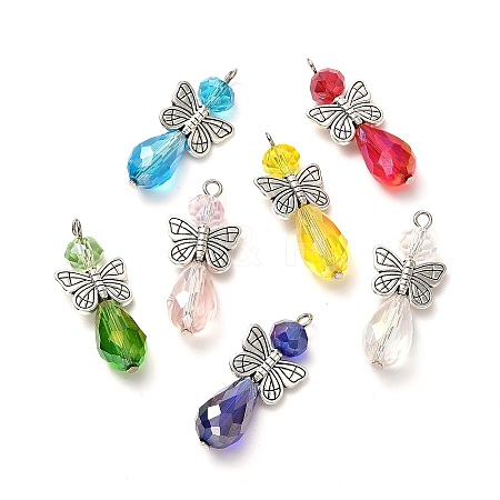 Alloy Butterfly & Glass Connector Charms PALLOY-JF00896-S-1