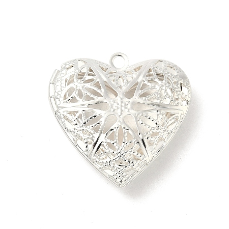 Hollow Heart Brass Locket Pendants KK-K414-12C-S-1