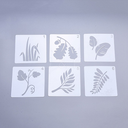  Jewelry Beads Findings Plastic Drawing Painting Stencils Templates, Floral Theme, White, 130x130x0.3mm, 6pcs/set