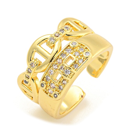 Brass Cubic Zirconia Open Cuff Ring RJEW-L121-024G-1