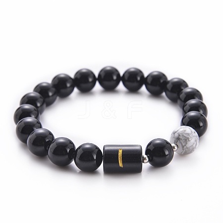 10MM Natural Black Onyx(Dyed & Heated) and Howlite Beaded Stretch Bracelets RH2290-9-1