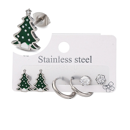 3 Pairs 3 Styles Christmas 304 Stainless Steel Hoop & Studs Earrings Set for Women EJEW-K279-12C-P-1