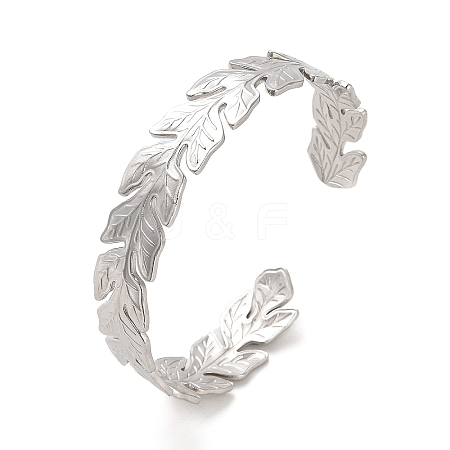 Non-Tarnish 304 Stainless Steel Leaf Cuff Bangles BJEW-G694-08P-1