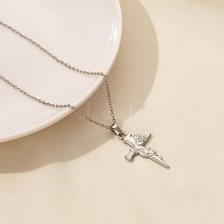 Stainless Steel Cross Pendant Cable Chain Necklaces PW-WG88783-05-1