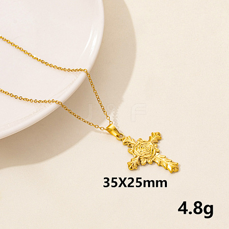 Stainless Steel Cross with Rose Pendant Necklace XM4050-12-1