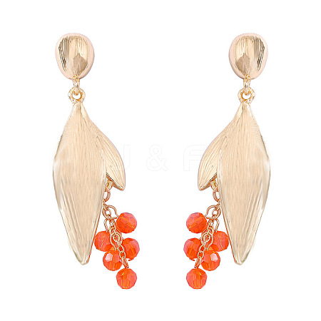 Zinc Alloy Leaf Stud Dangle Earrings with Rhinestone Tassel WGF38D3-01-1