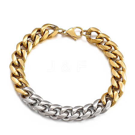 Two-tone 304 Stainless Steel Cuban Link Chain Bracelets for Men FS-WG114D5-03-1