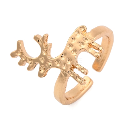 Christmas Deer Alloy Open Cuff Rings for Women RJEW-C106-01A-KCG-1