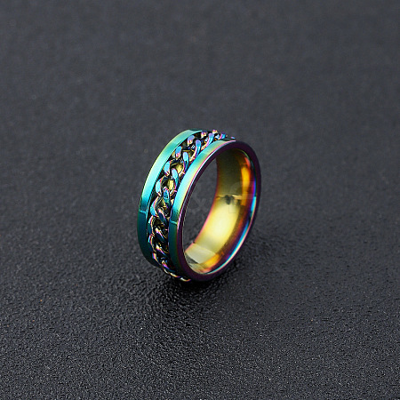 304 Stainless Steel Rotatable Chain Finger Rings for Men FS-WG60CA3-33-1